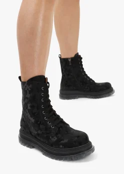Best DANIEL Rammie Black Leather Camo Ankle Boots