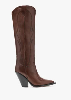 Best SONORA Rancho Maxi Flower Brown Leather Western Knee Boots