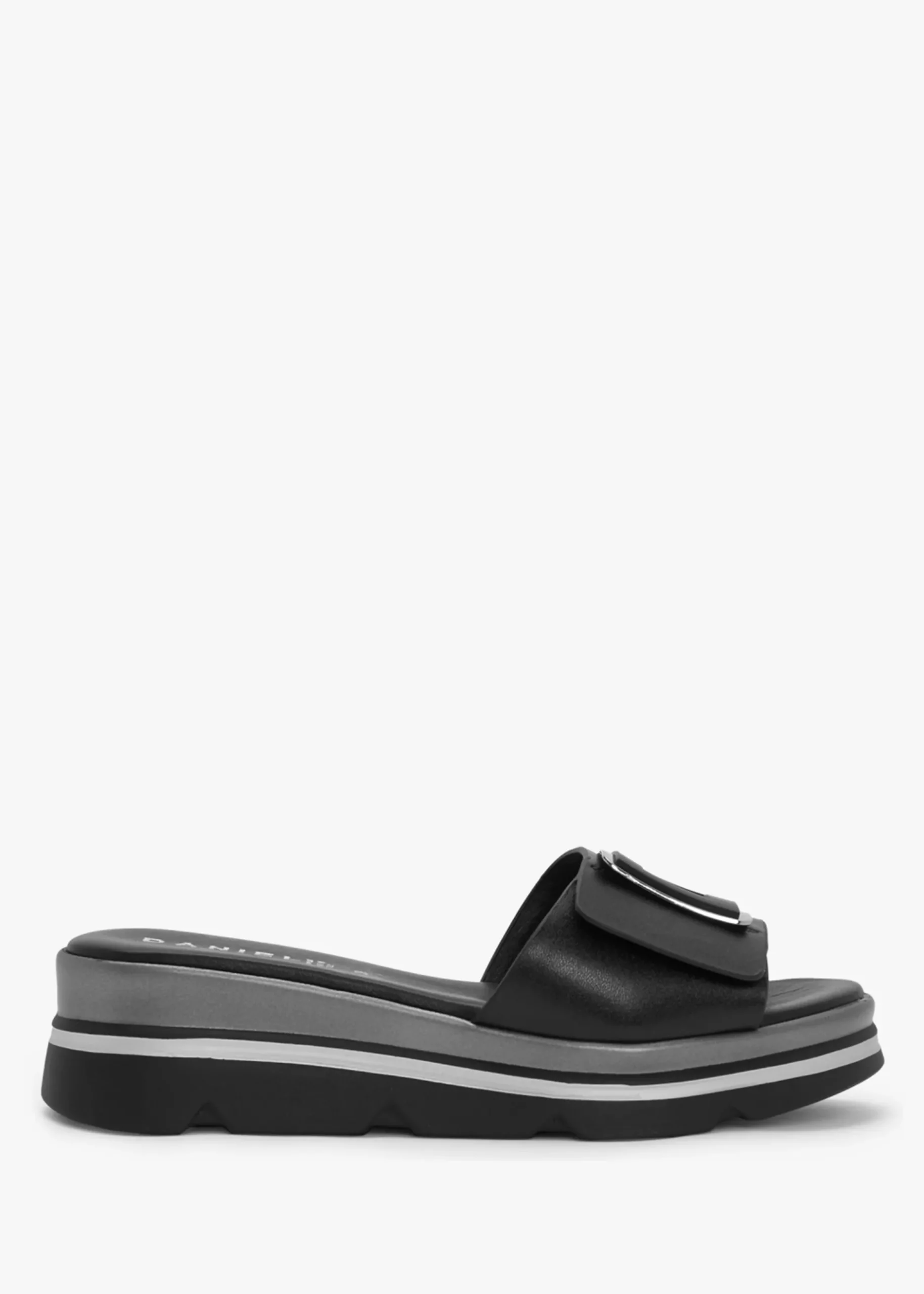 Hot DANIEL Rebuck Black Leather Buckle Detail Mules