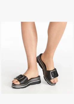 Hot DANIEL Rebuck Black Leather Buckle Detail Mules