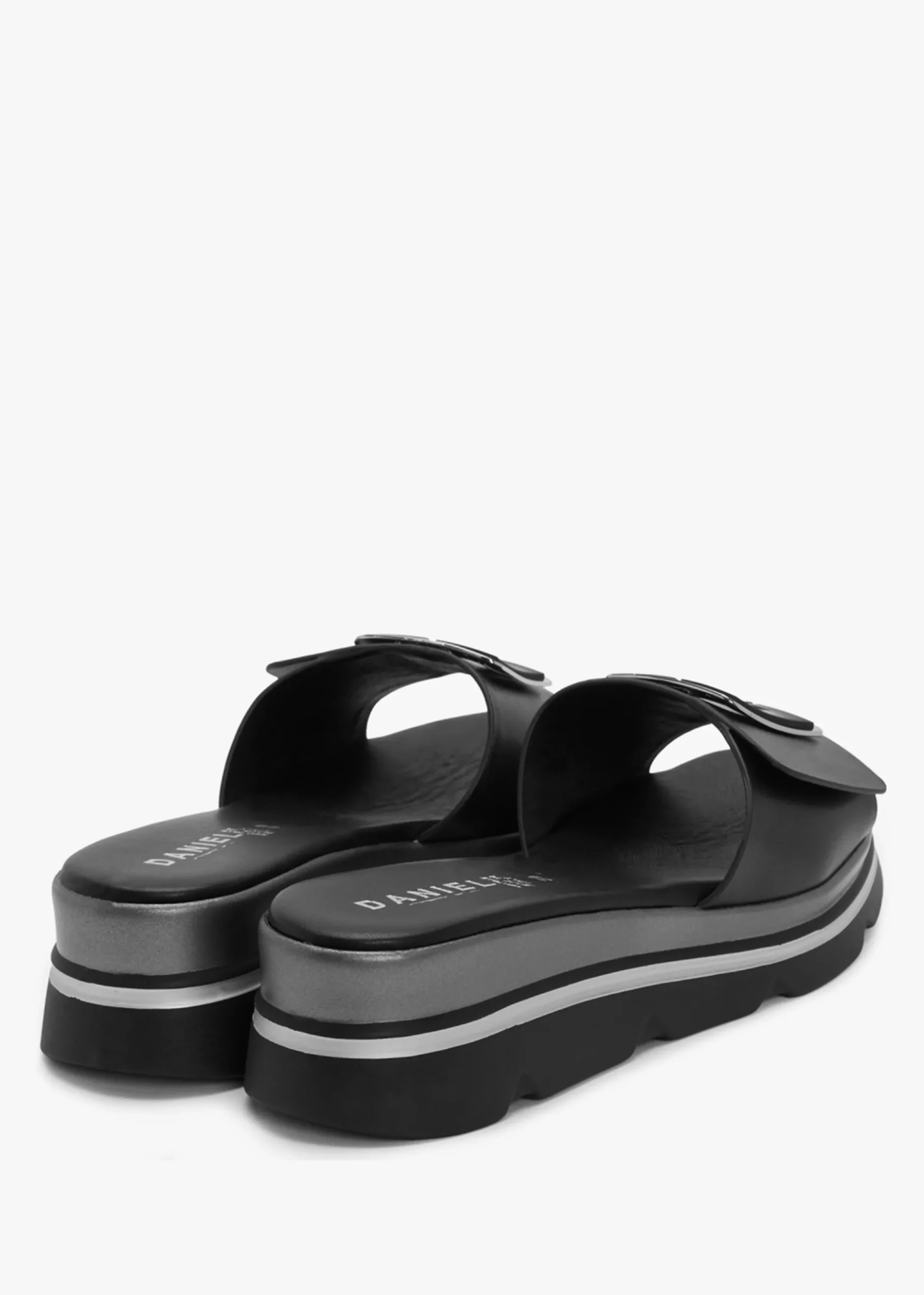 Hot DANIEL Rebuck Black Leather Buckle Detail Mules