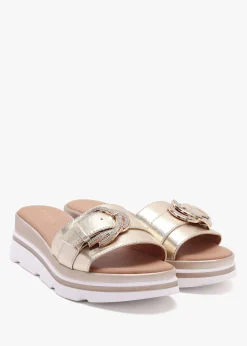 Fashion DANIEL Recrys Gold Leather Embellished Flat Mules