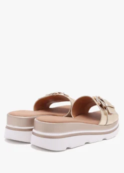 Fashion DANIEL Recrys Gold Leather Embellished Flat Mules