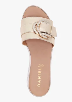 Fashion DANIEL Recrys Gold Leather Embellished Flat Mules