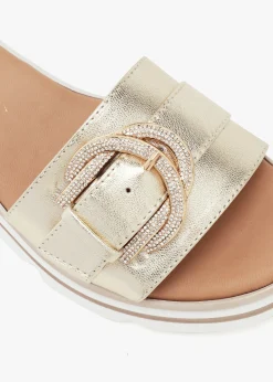Fashion DANIEL Recrys Gold Leather Embellished Flat Mules