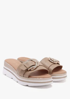 Fashion DANIEL Recrys Tan Leather Embellished Flat Mules