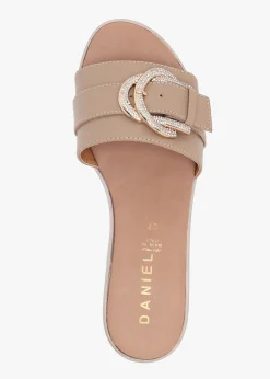 Fashion DANIEL Recrys Tan Leather Embellished Flat Mules