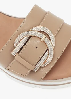Fashion DANIEL Recrys Tan Leather Embellished Flat Mules