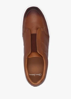Hot OLIVER SWEENEY Rende Dark Tan Antiqued Leather Cupsole Trainers