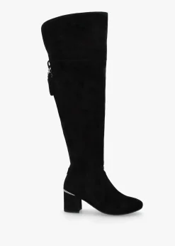 Discount MODA IN PELLE Retta Black Suede Block Heel Over The Knee Boots