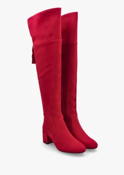 Clearance MODA IN PELLE Retta Red Suede Block Heel Over The Knee Boots