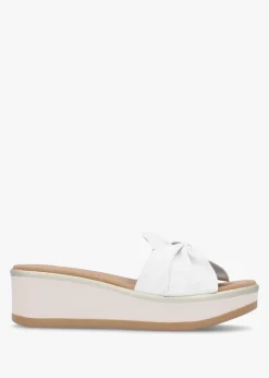 Clearance DANIEL Robow White Leather Knot Top Mules