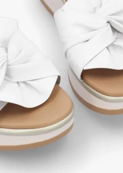 Clearance DANIEL Robow White Leather Knot Top Mules