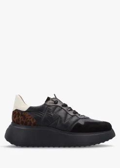 Online WONDERS Roma Black Mixed Textile Chunky Trainers