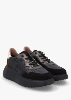 Online WONDERS Roma Black Mixed Textile Chunky Trainers