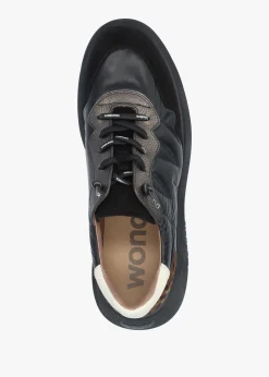 Online WONDERS Roma Black Mixed Textile Chunky Trainers