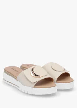 Discount DANIEL Romoon Beige Leather Circle Moon Mules