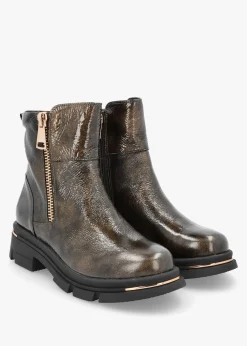 New CAPRICE Rust Patent Leather Side Zip Ankle Boots