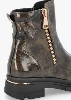 New CAPRICE Rust Patent Leather Side Zip Ankle Boots