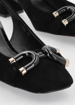 Clearance DANIEL Sacha Black Suede Block Heel Sling Backs