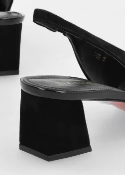 Clearance DANIEL Sacha Black Suede Block Heel Sling Backs