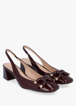New DANIEL Sacha Burgundy Patent Leather Block Heel Sling Backs