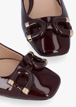 New DANIEL Sacha Burgundy Patent Leather Block Heel Sling Backs