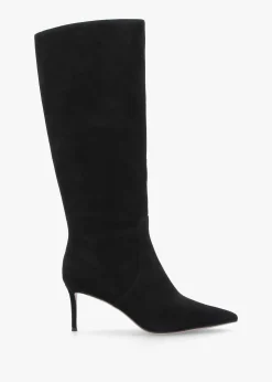 Online DANIEL Saffia Black Suede Slim Heel Knee Boots