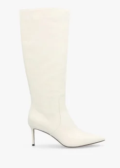 Hot DANIEL Saffia Cream Leather Slim Heel Knee Boots