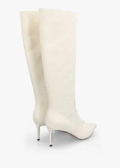 Hot DANIEL Saffia Cream Leather Slim Heel Knee Boots