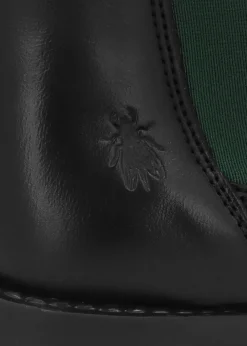 Outlet FLY LONDON Salv Black & Green Leather Wedge Chelsea Boots