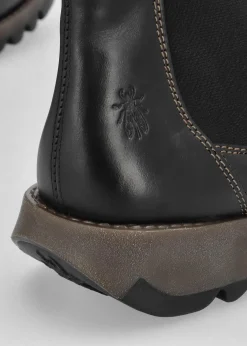 Fashion FLY LONDON Salv Black Rug Leather Wedge Chelsea Boots