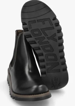Fashion FLY LONDON Salv Black Rug Leather Wedge Chelsea Boots