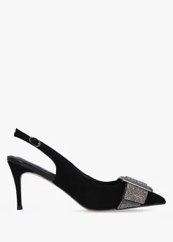 Discount DANIEL Samantha Black Suede Diamante Buckle Heeled Sling Backs