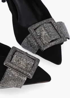 Discount DANIEL Samantha Black Suede Diamante Buckle Heeled Sling Backs