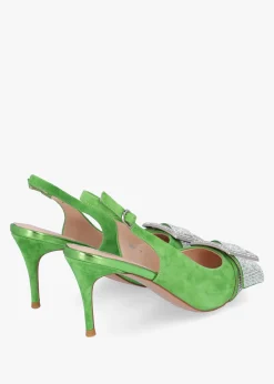 Fashion DANIEL Samantha Green Suede Diamante Buckle Heeled Sling Backs