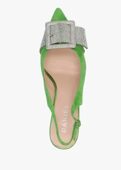 Fashion DANIEL Samantha Green Suede Diamante Buckle Heeled Sling Backs