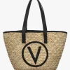 Sale VALENTINO BAGS Samuela Natural Nero Woven Straw Shopper Bag