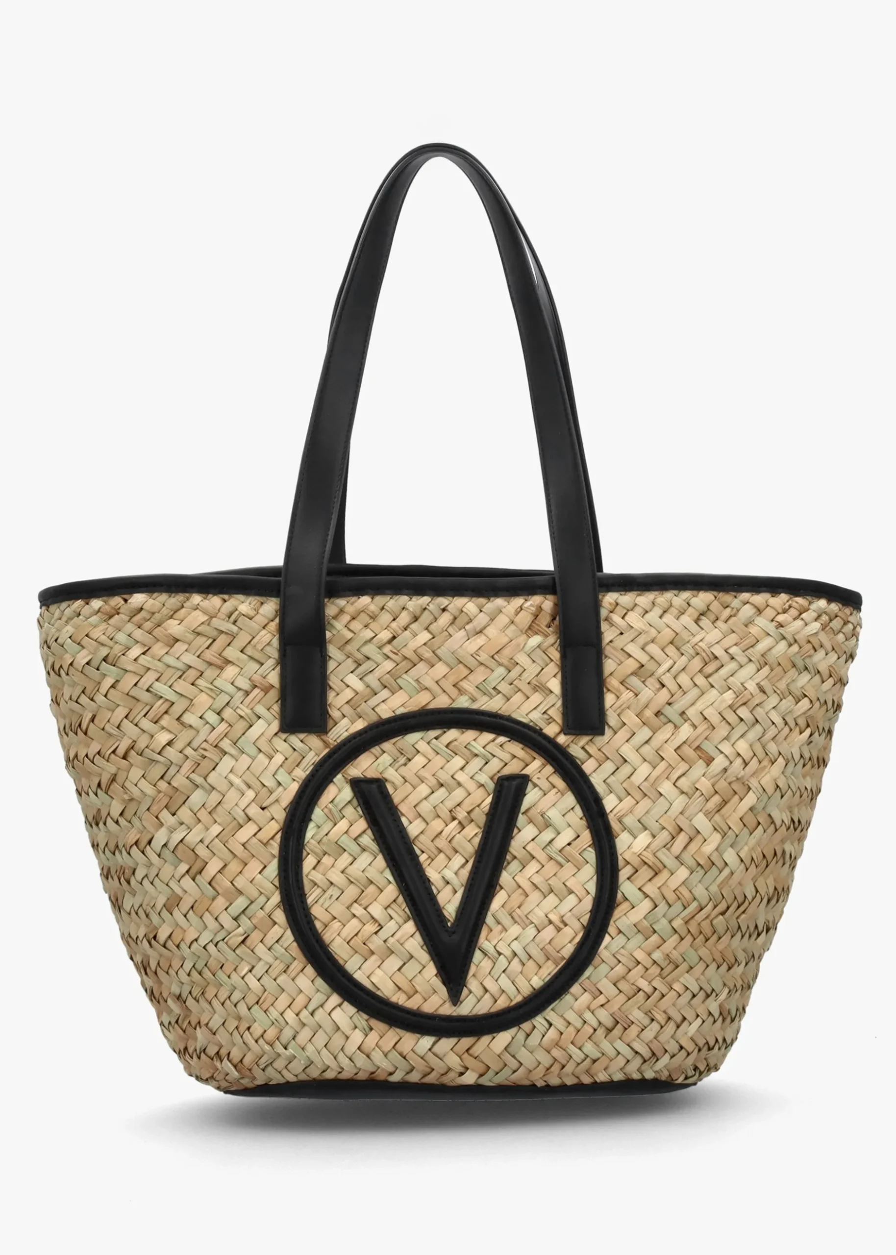 Sale VALENTINO BAGS Samuela Natural Nero Woven Straw Shopper Bag