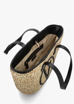Sale VALENTINO BAGS Samuela Natural Nero Woven Straw Shopper Bag