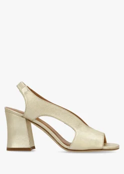 New DANIEL Scoop Gold Leather Cut Away Shaped Heel Sandals