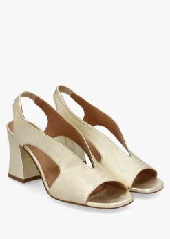 New DANIEL Scoop Gold Leather Cut Away Shaped Heel Sandals