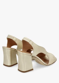 New DANIEL Scoop Gold Leather Cut Away Shaped Heel Sandals