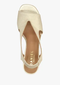 New DANIEL Scoop Gold Leather Cut Away Shaped Heel Sandals