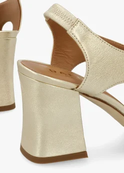 New DANIEL Scoop Gold Leather Cut Away Shaped Heel Sandals