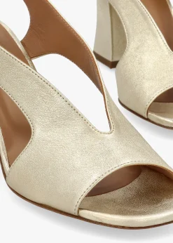 New DANIEL Scoop Gold Leather Cut Away Shaped Heel Sandals