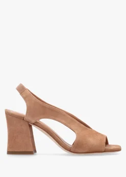 Online DANIEL Scoop Tan Suede Cut Away Shaped Heel Sandals