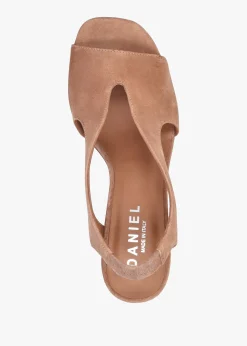 Online DANIEL Scoop Tan Suede Cut Away Shaped Heel Sandals