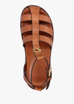 Fashion COACH Sculpted C Fisherman Cognac Leather Sandals