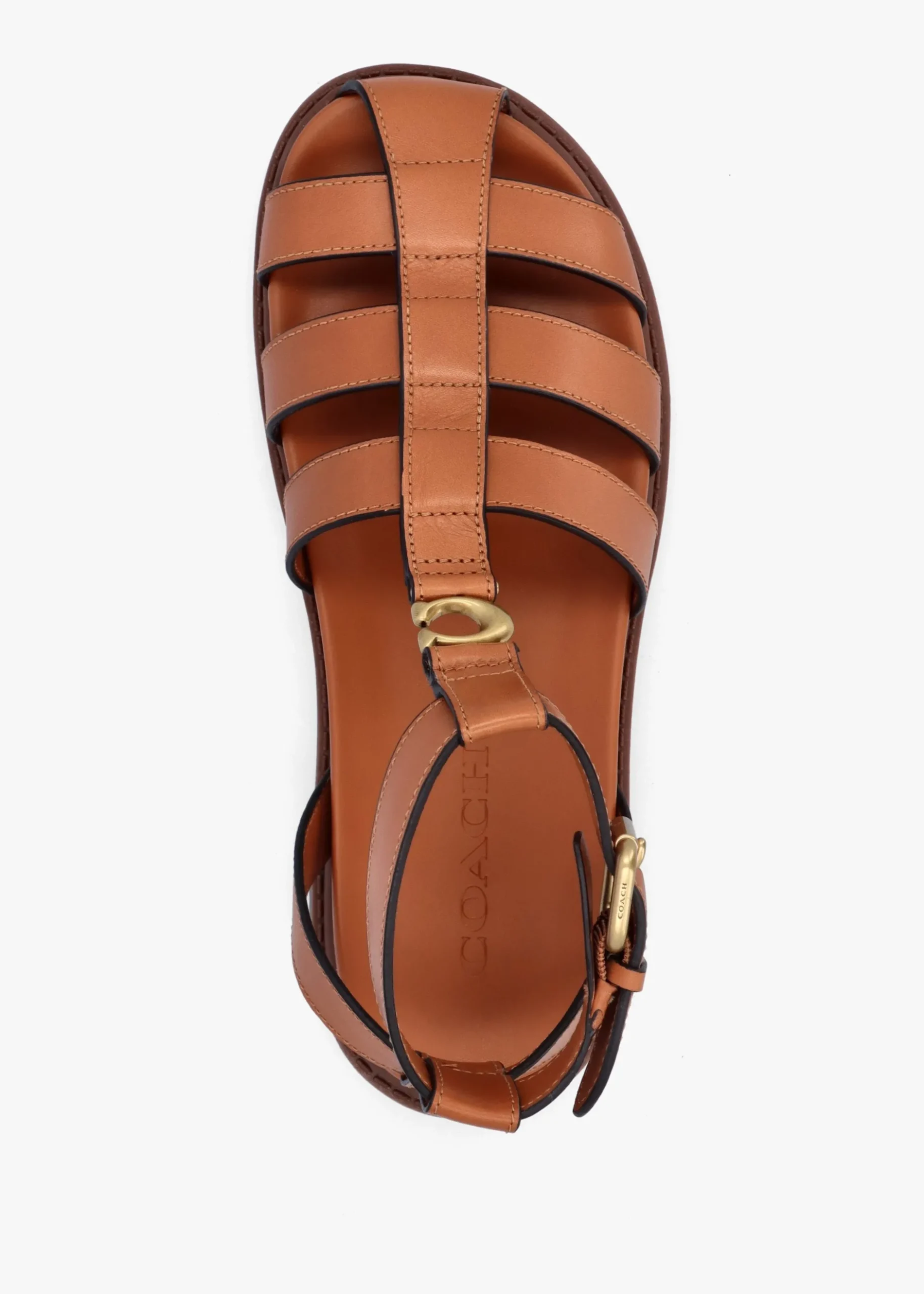 Fashion COACH Sculpted C Fisherman Cognac Leather Sandals